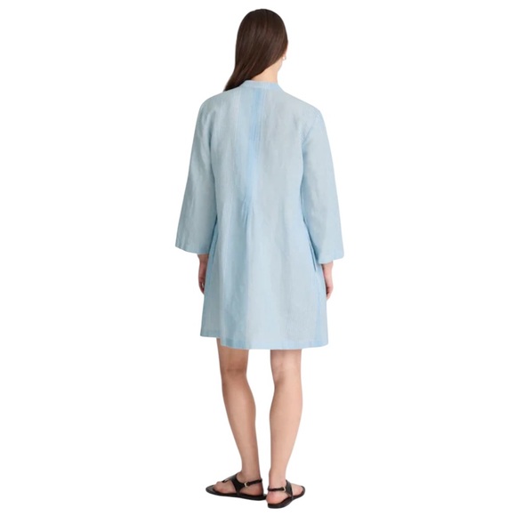 NEW MADEWELL Pleated Splitneck Mini Shirtdress Blue & White Multi Stripe Size XS - Picture 3 of 9